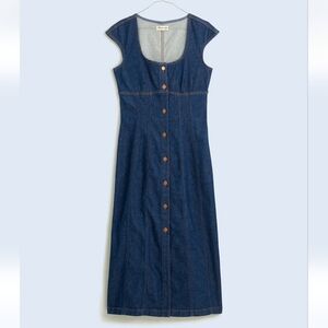 Madewell Denim Square Neck Button Front Midi Dress Benton Wash Size 12
